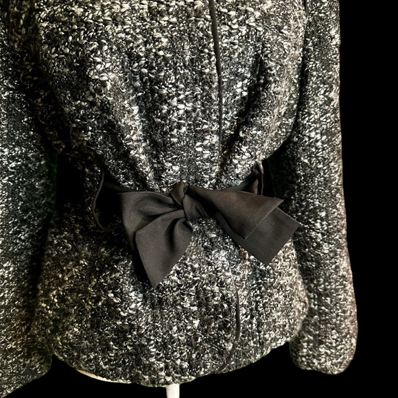 Sandro Black & White Marled Tweed Button Up Jacket with Black Satin Belt Sz XLP - Picture 4 of 15